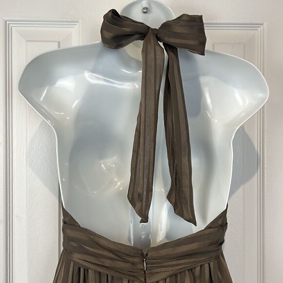 BCBG MAXAZRIA Silk Bronze/Brown Empire Waist Halter Dress Size 4‎ - Picture 8 of 15